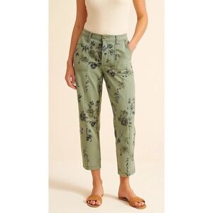 Pilcro Anthropologie the Wanderer Cargo Pants Size 34 Green Floral Cottage